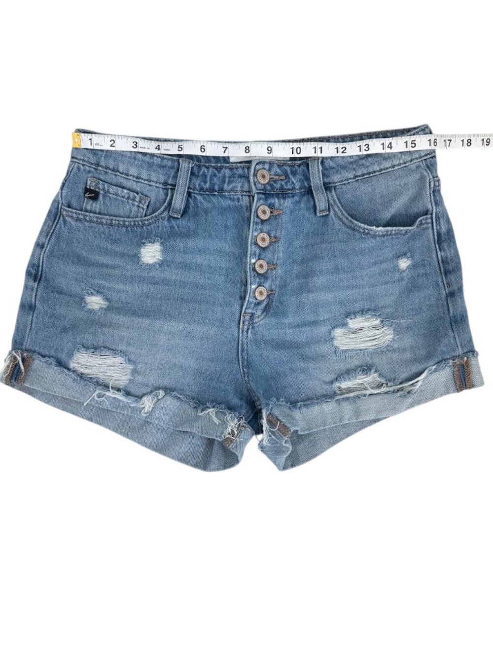 KanCan Distressed Denim Shorts Size 9 Button Fly High Rise Cuffed Cutoff - Picture 5 of 9